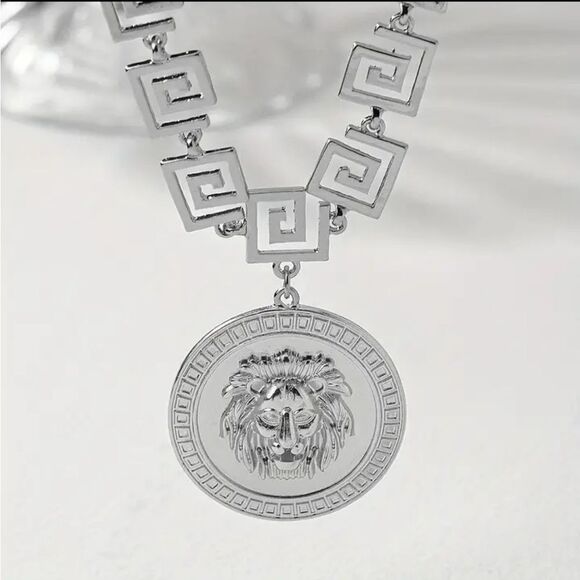 Designer Inspired Silver Lion Necklace - Picture 2 of 5